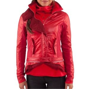 Lululemon Pedal Power Red Currant Moto Style Fleece Jacket